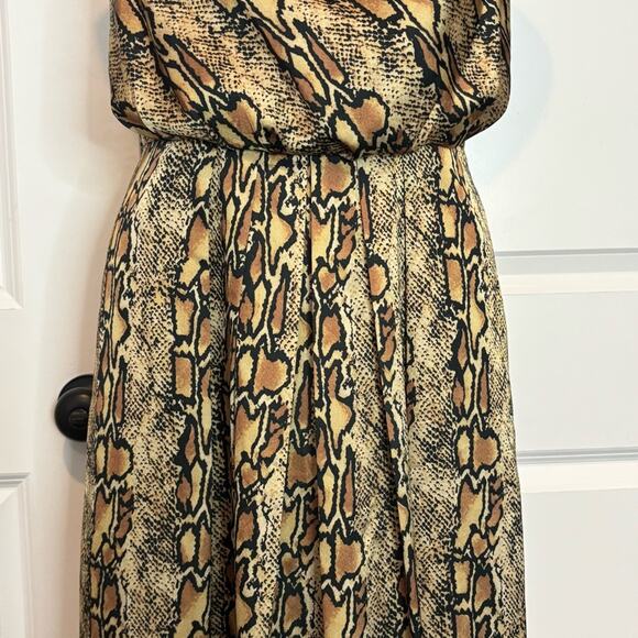 Great Jones Tan Black Snake Print Drape Neck Racerback Maxi Dress 2 - Picture 3 of 11